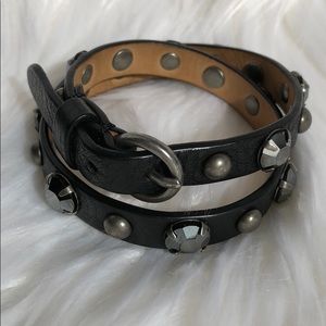 J. Crew Black Leather Studded Wrap Bracelet